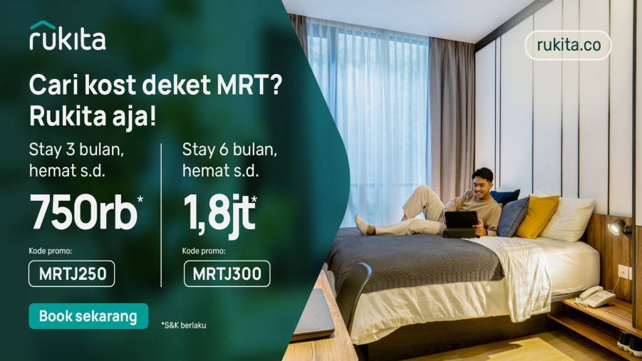 Diskon s.d Rp300 Ribu Tiap Bulan Ngekost Dekat MRT